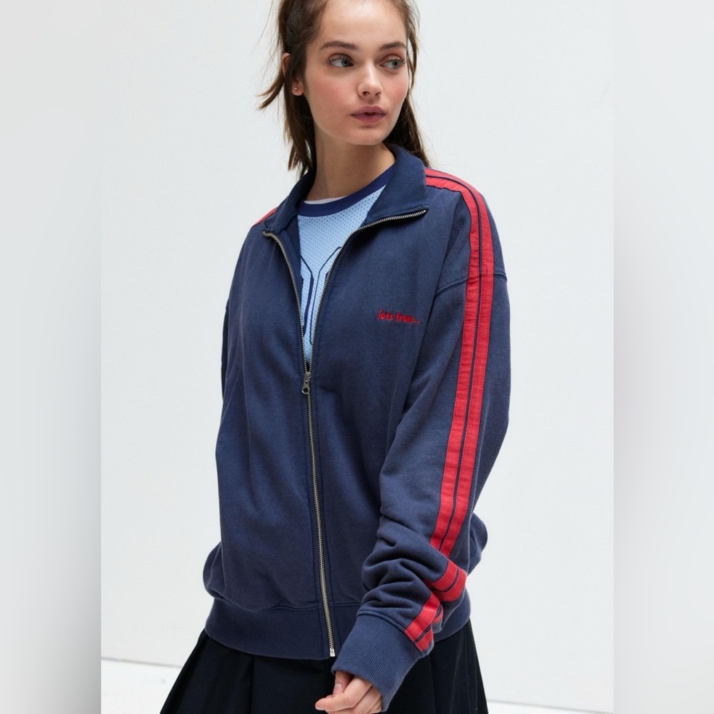 Urban Outfitters iets frans Full Zip Track Jacket Navy Blue and Red NWT